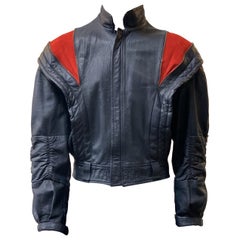 Vintage 80s Red Slashed Zip Leather Jacket