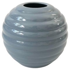Vintage 80s Ribbed Periwinkle Sphere Vase