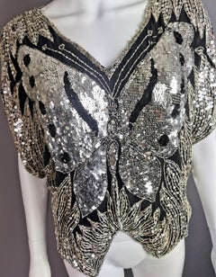 Top mariposa de lentejuelas vintage años 80, Seda, pedrería