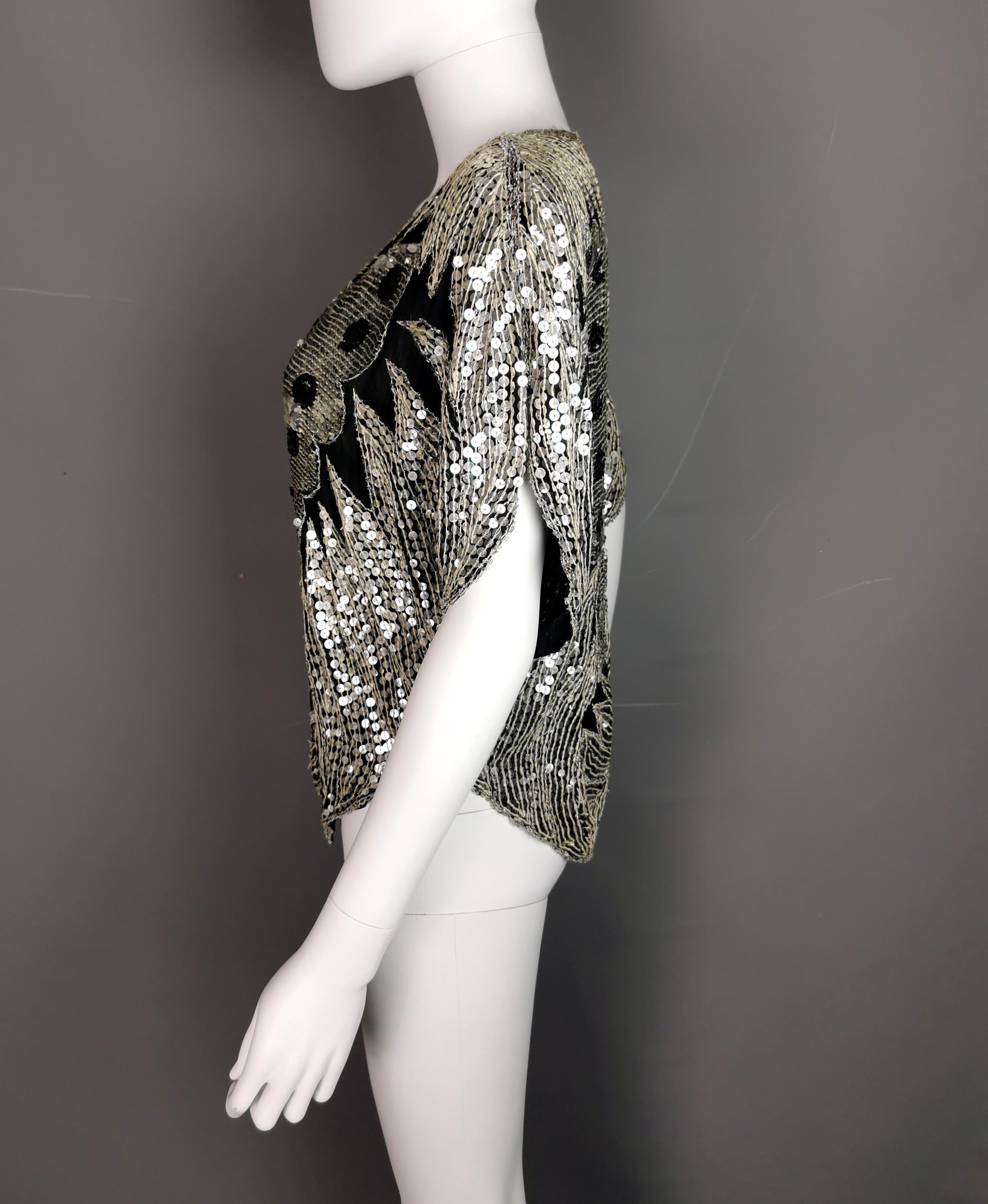 Vintage 80s sequin butterfly top, Silk, beadwork 1
