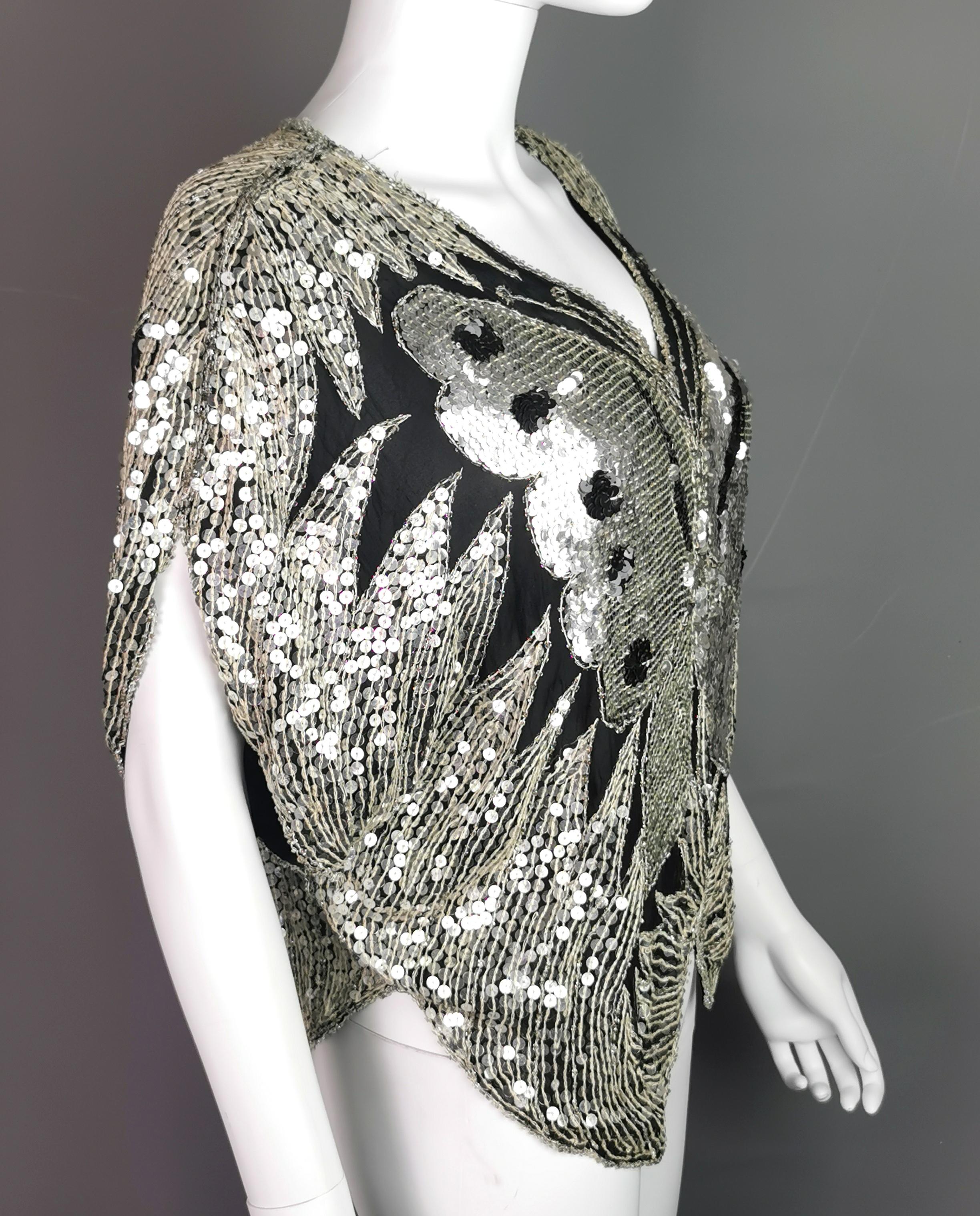 Vintage 80s sequin butterfly top, Silk, beadwork 2