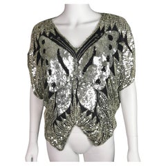 Vintage 80s sequin butterfly top, Silk, beadwork 