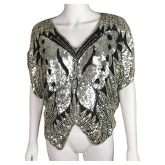 Vintage 80s sequin butterfly top, Silk, beadwork