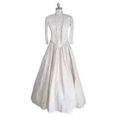 Vintage 80S Silk Beige Lace Wedding Dress