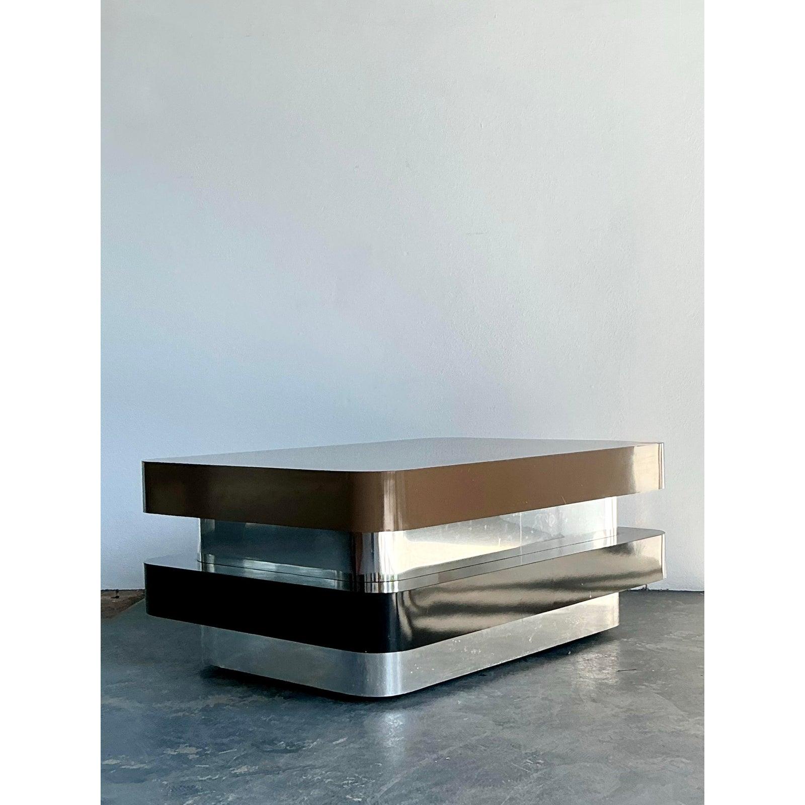 Vintage 80s Stacked Laminate Coffee Table For Sale at 1stDibs