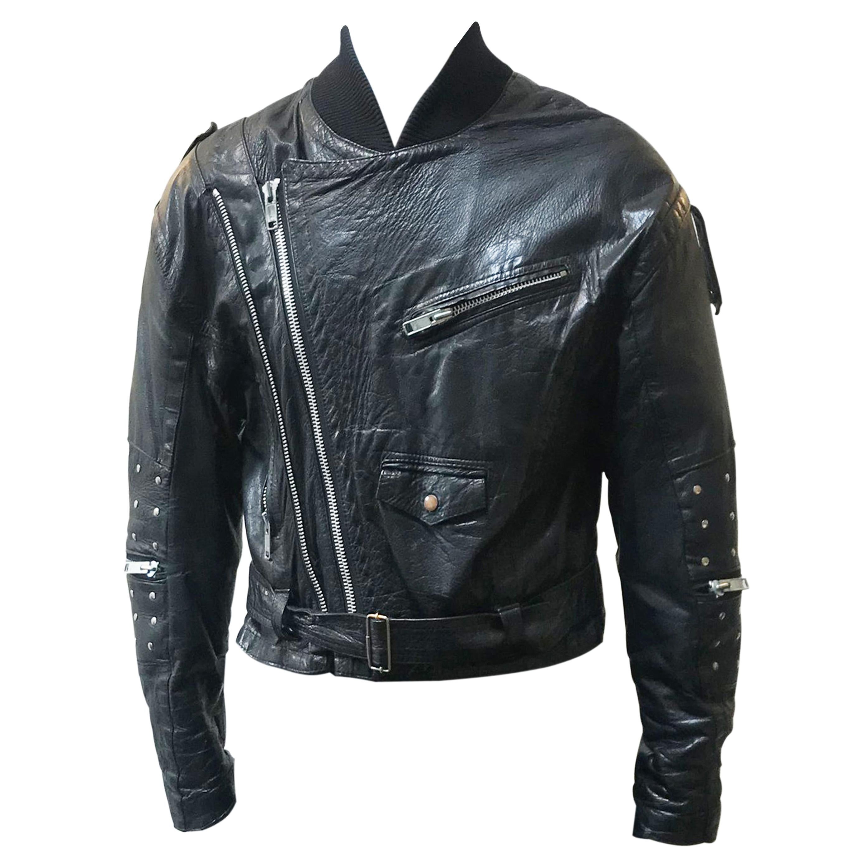 Vintage 80s Stud Sleeve Leather Biker Jacket