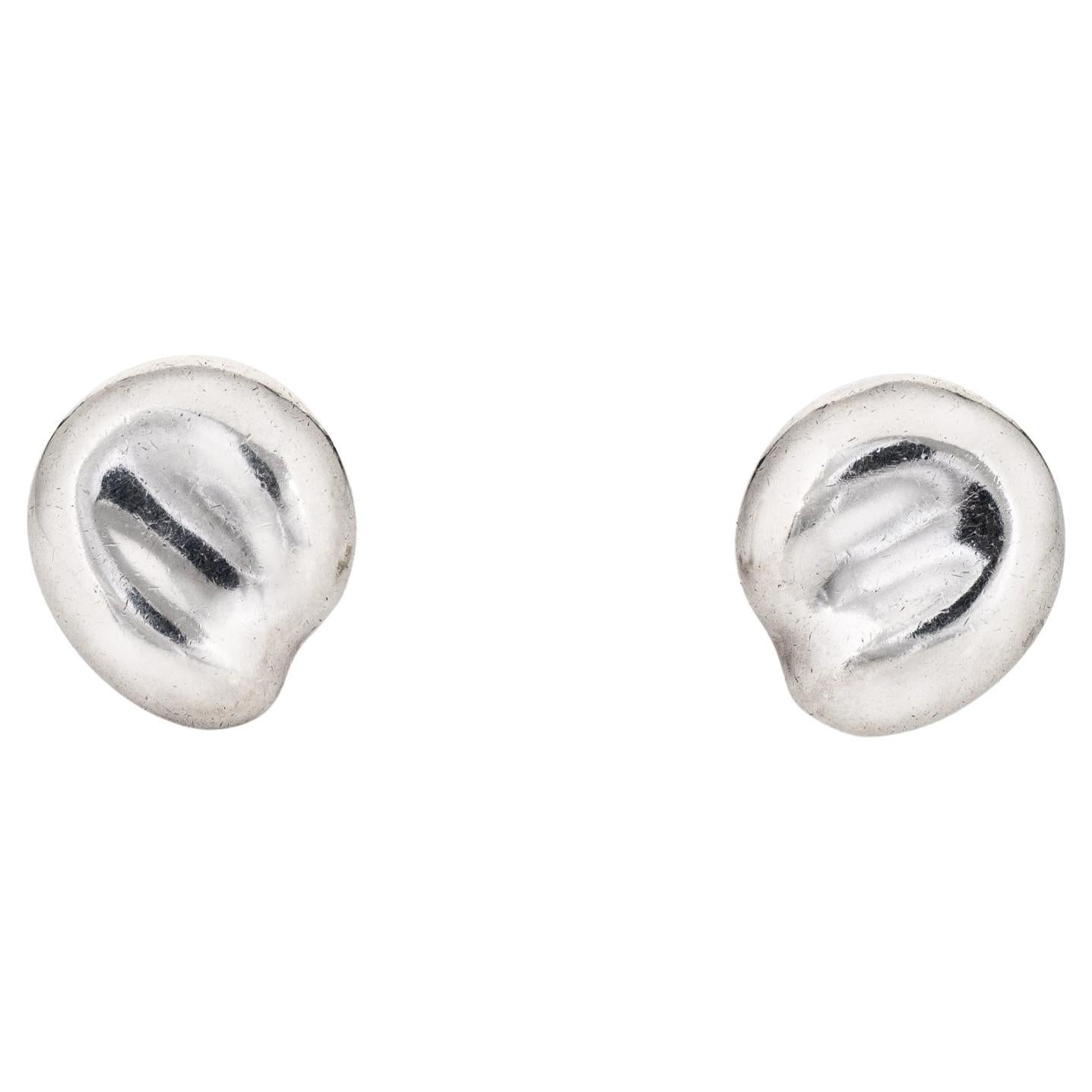Vintage 80s Tiffany and Co Bean Earrings Elsa Peretti Sterling Silver Clip on