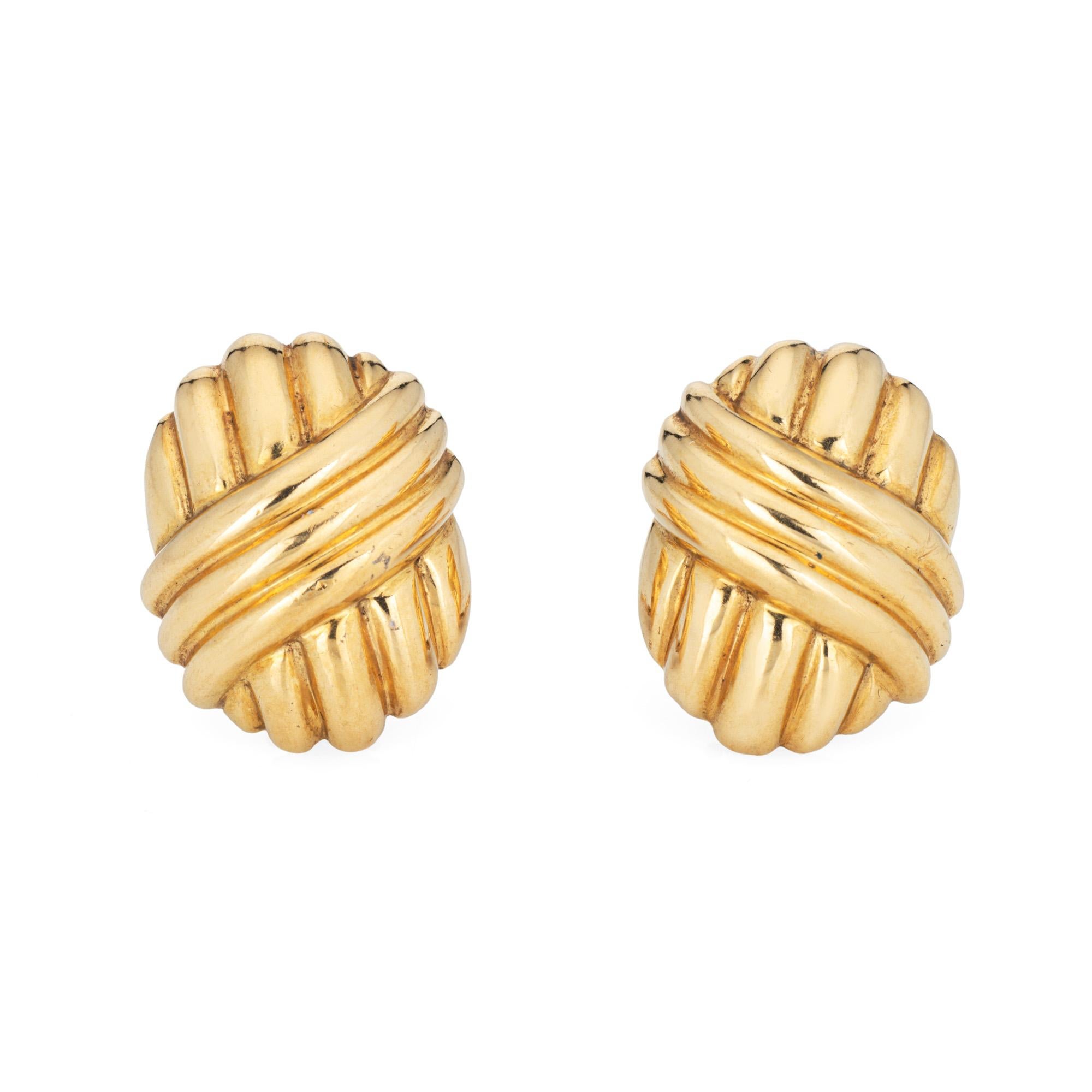 Modern Vintage 80s Tiffany & Co Earrings 18k Yellow Gold Large Statement Clip On Oval For Sale