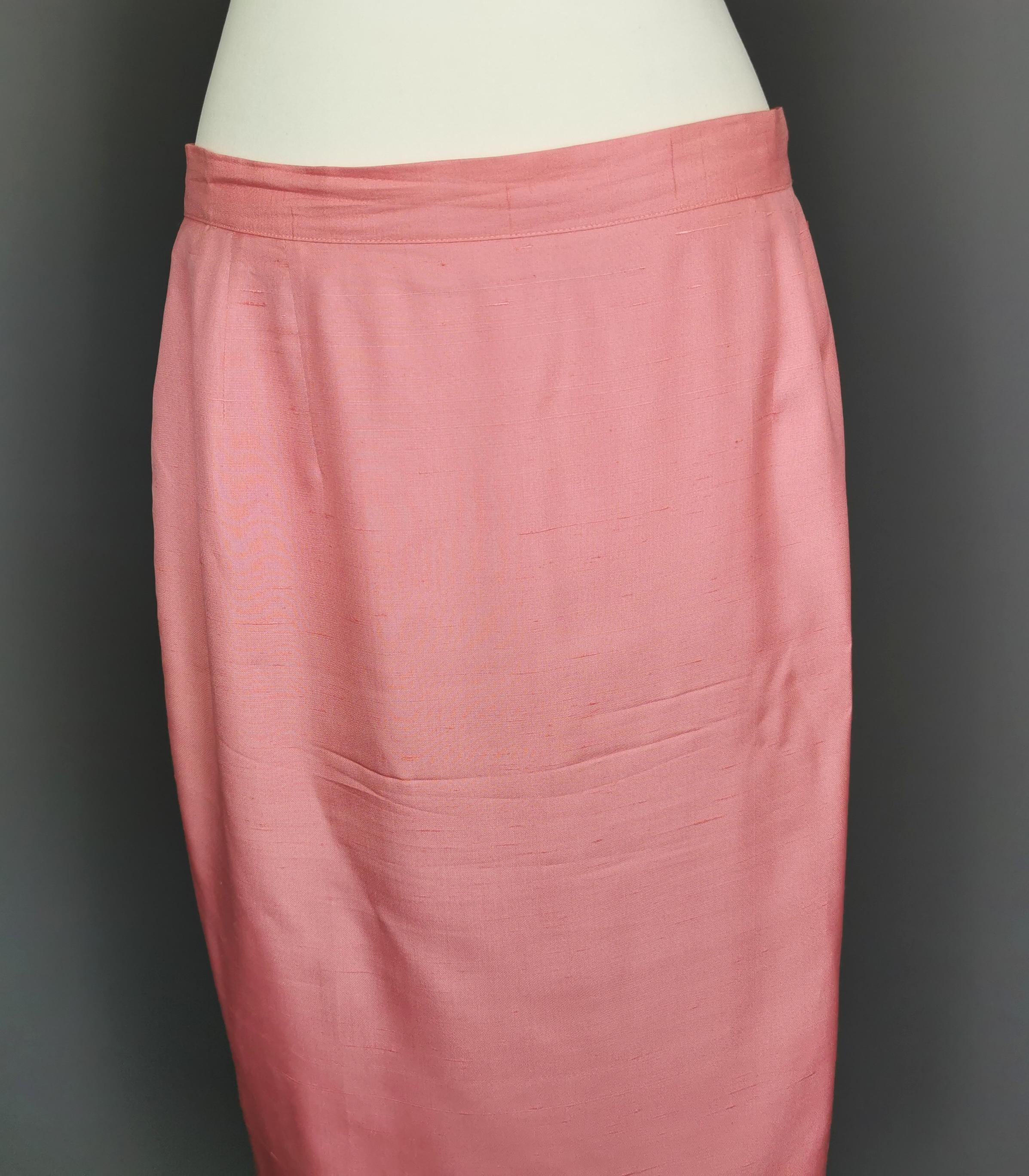 Vintage 80s Valentino pink silk skirt suit  For Sale 4