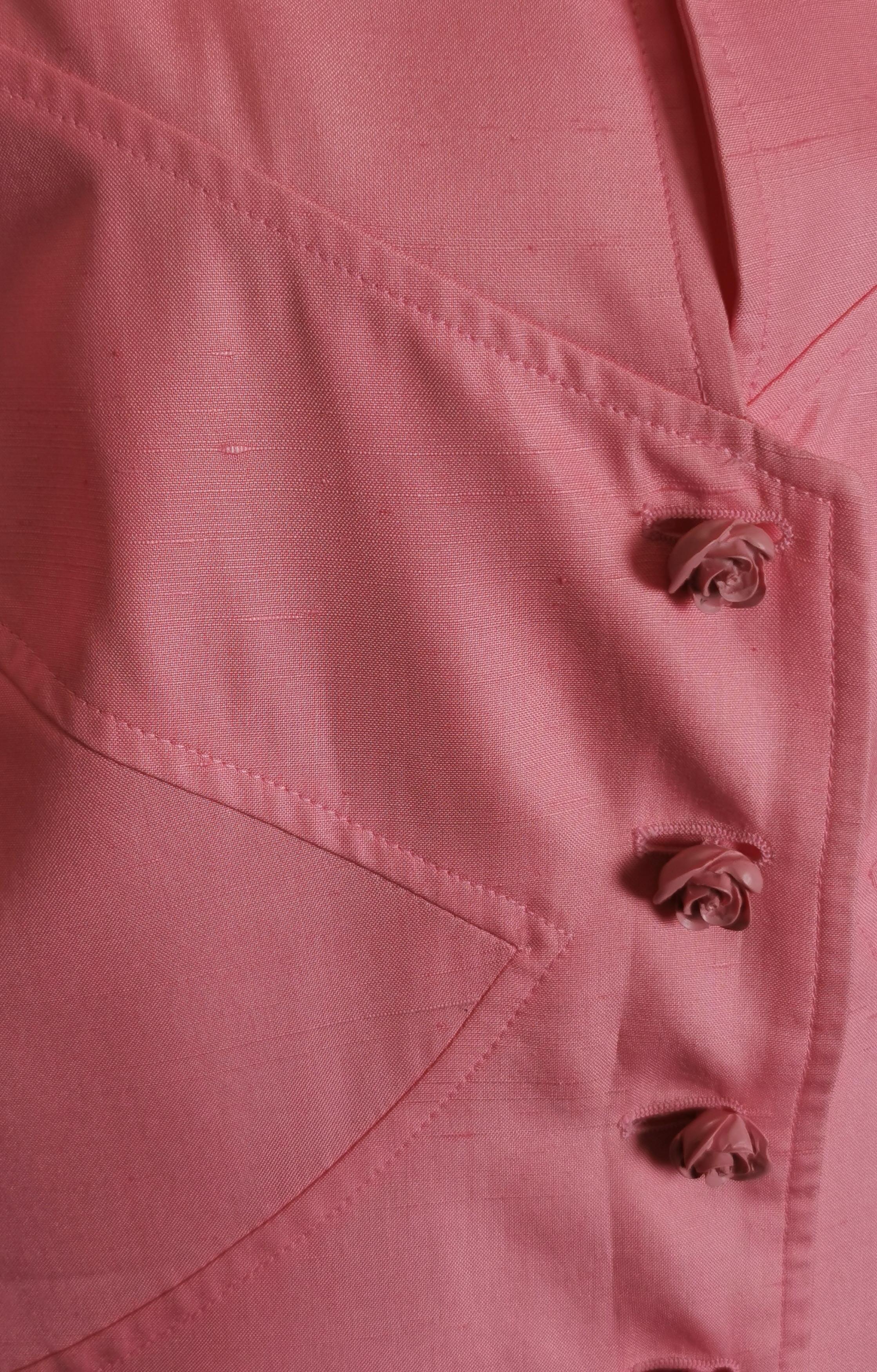 Vintage 80s Valentino pink silk skirt suit For Sale 5