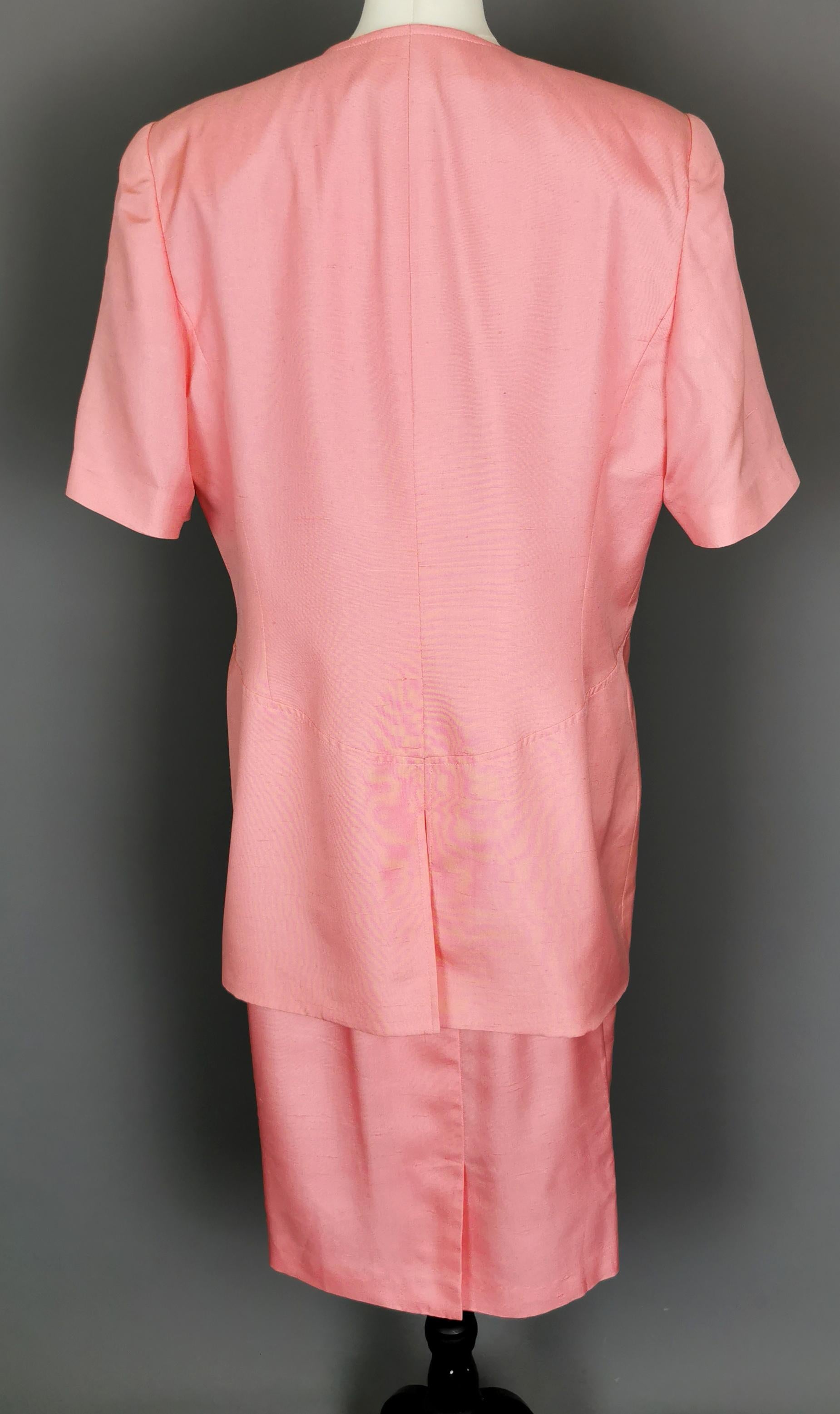 Vintage 80s Valentino pink silk skirt suit  For Sale 10