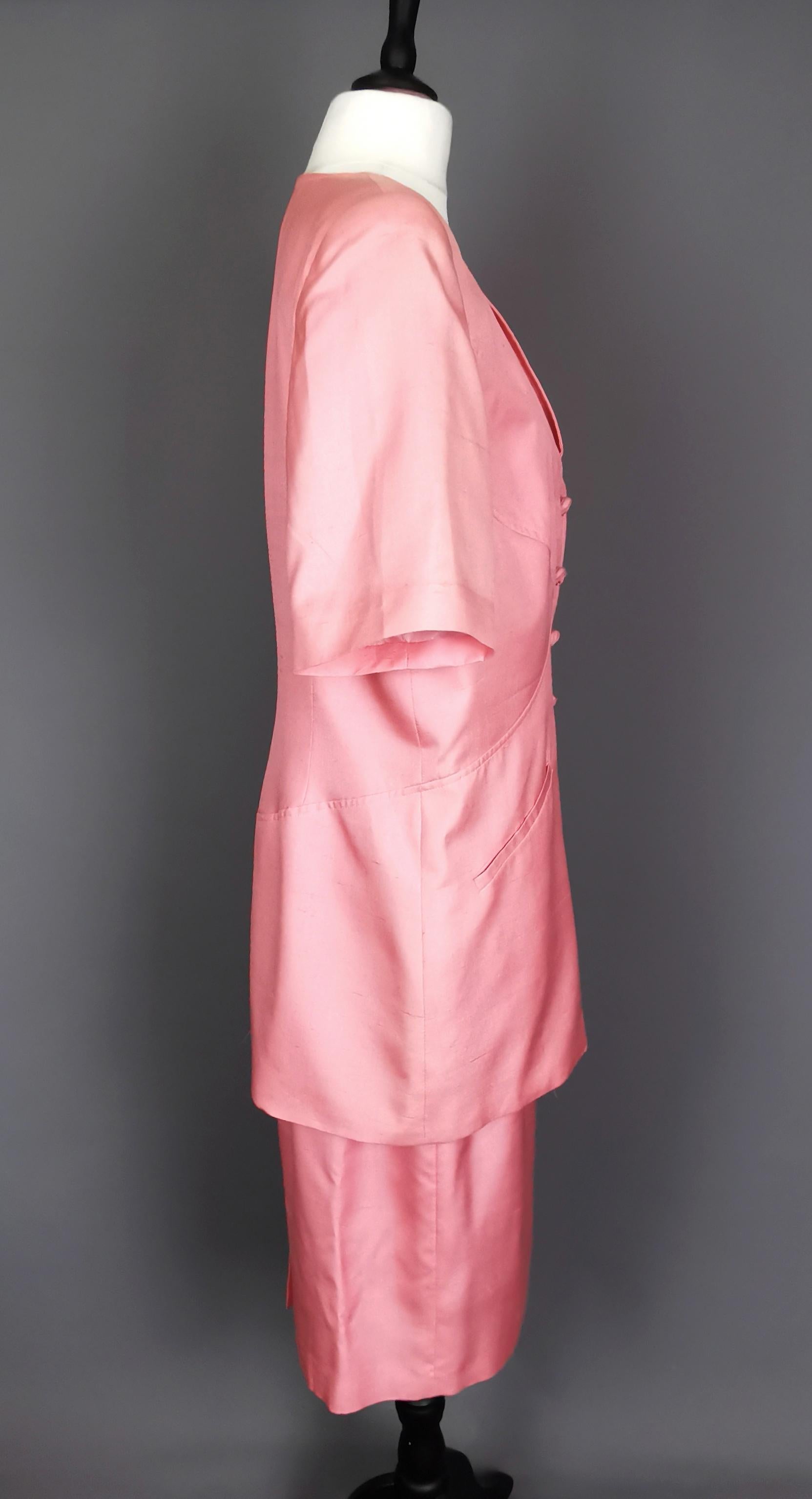 Vintage 80s Valentino pink silk skirt suit  For Sale 12