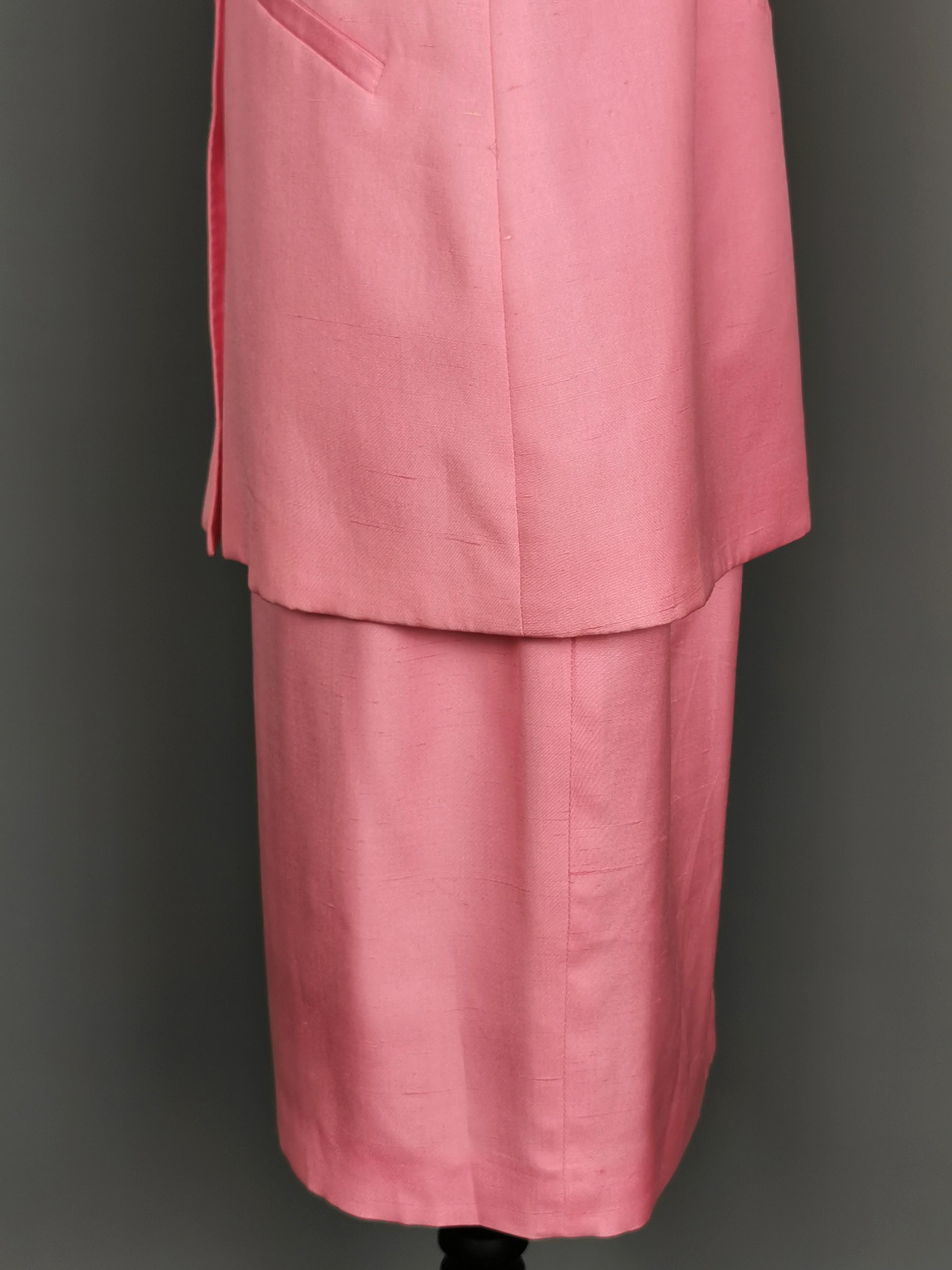 Pink Vintage 80s Valentino pink silk skirt suit  For Sale