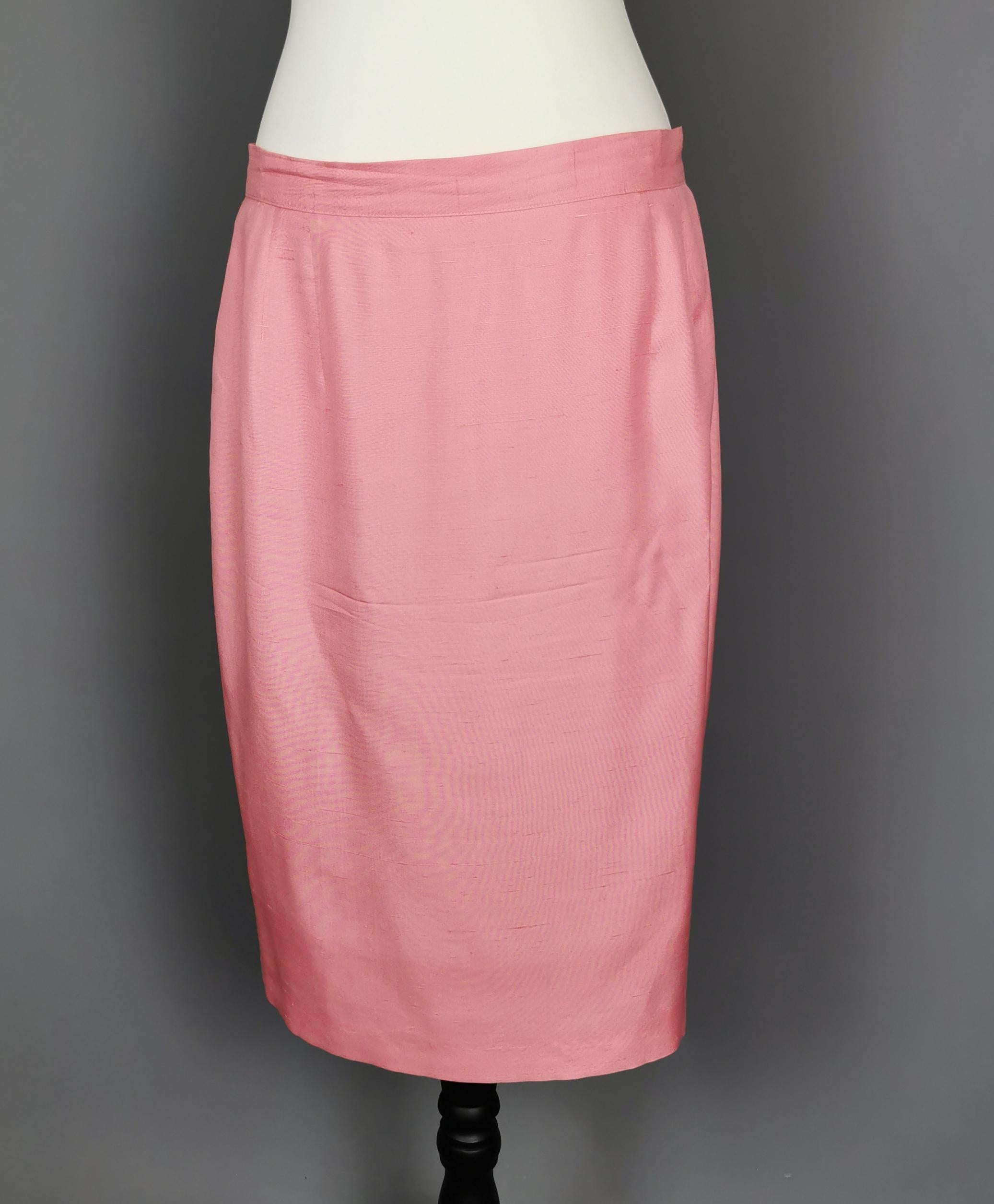 Women's Vintage 80s Valentino pink silk skirt suit  For Sale