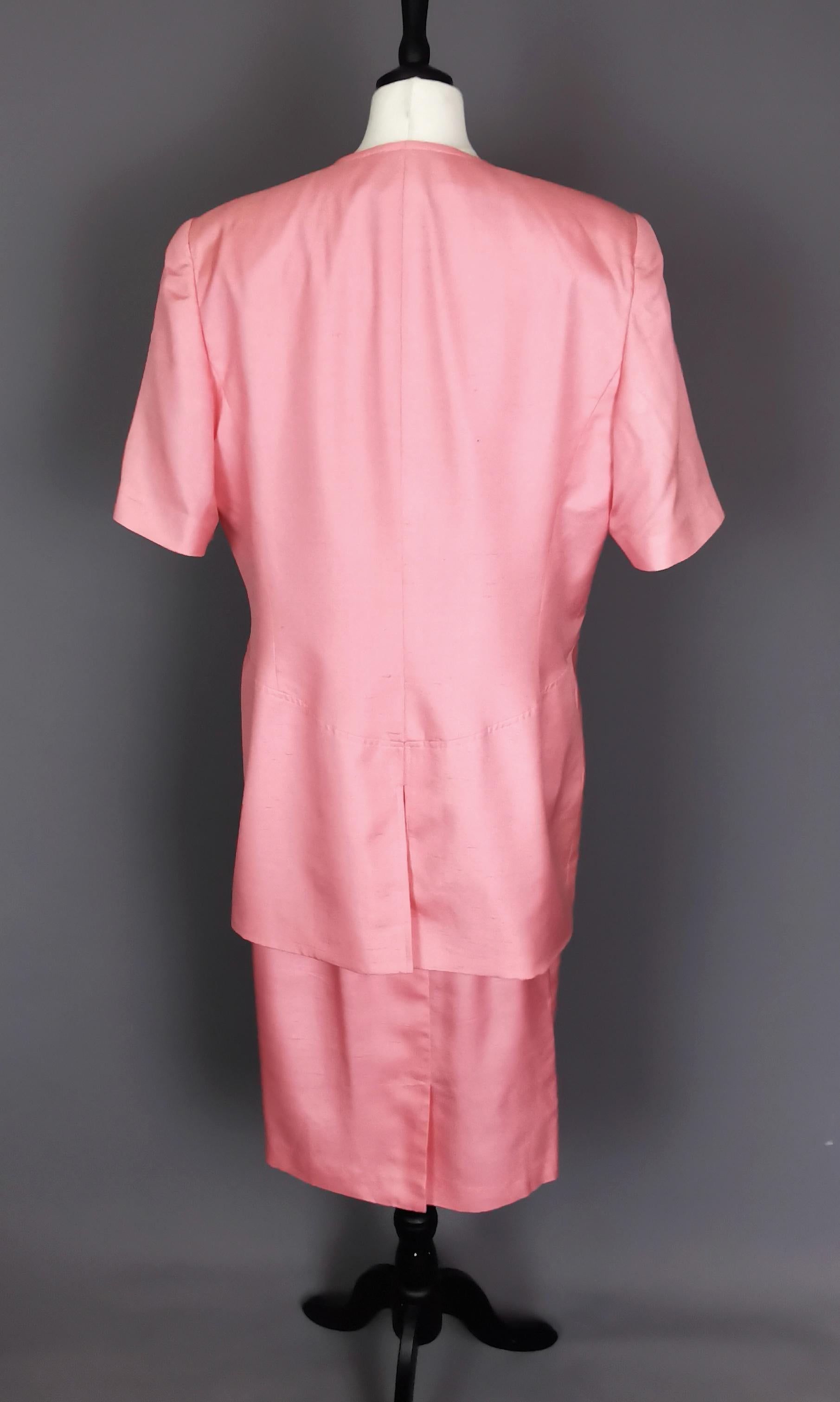 Vintage 80s Valentino pink silk skirt suit  For Sale 1