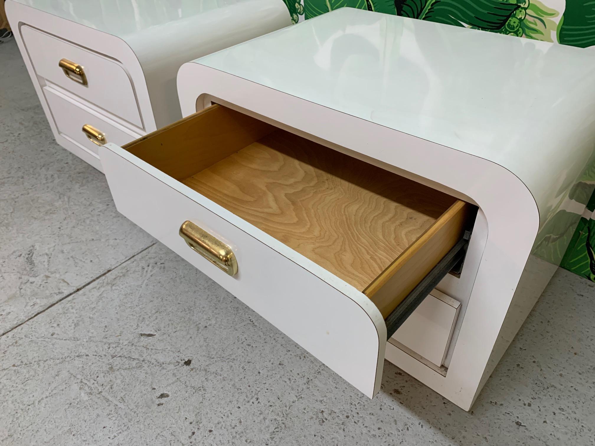 Hollywood Regency Vintage 1980s White Waterfall Nightstands