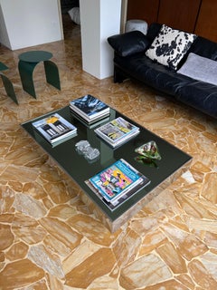 Vintage 80s Willy Rizzo Coffee Table, Jet Set Era, Mirror Chrome Cocktail Table