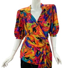 Vintage 80's Yves Saint Laurent Silk Wrap Blouse Top size M