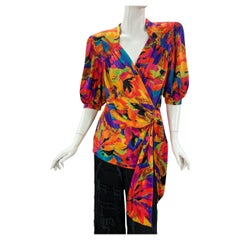 Vintage 80's Yves Saint Laurent Silk Wrap Blouse Top size M
