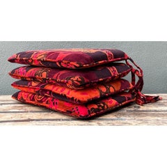 Vintage 80s Yves St Laurent Printed Velvet Tie Cushions - Set of Four