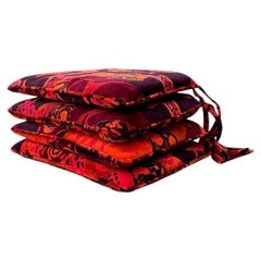 Vintage 80s Yves St Laurent Printed Velvet Tie Cushions - Set of Four