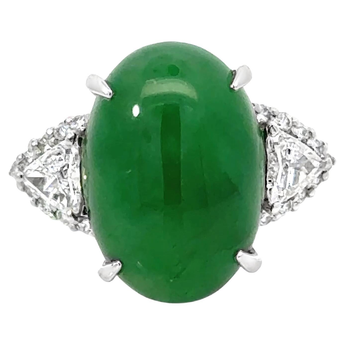 Vintage 8.15 Carat Natural Jade, Diamond and Platinum Ring For Sale