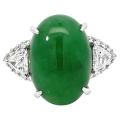 Anillo vintage de 8,15 quilates de jade natural, diamantes y platino