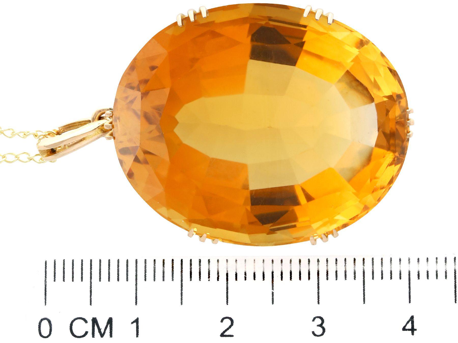 Oval Cut Vintage 81.93 Carat Citrine and Yellow Gold Pendant, Circa 1950