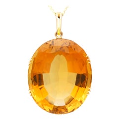 Vintage 81.93 Carat Citrine and Yellow Gold Pendant, Circa 1950