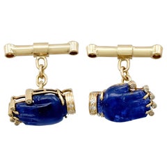 Vintage 8.23 Carat Sapphire and Diamond Yellow Gold Cufflinks, Circa 1990