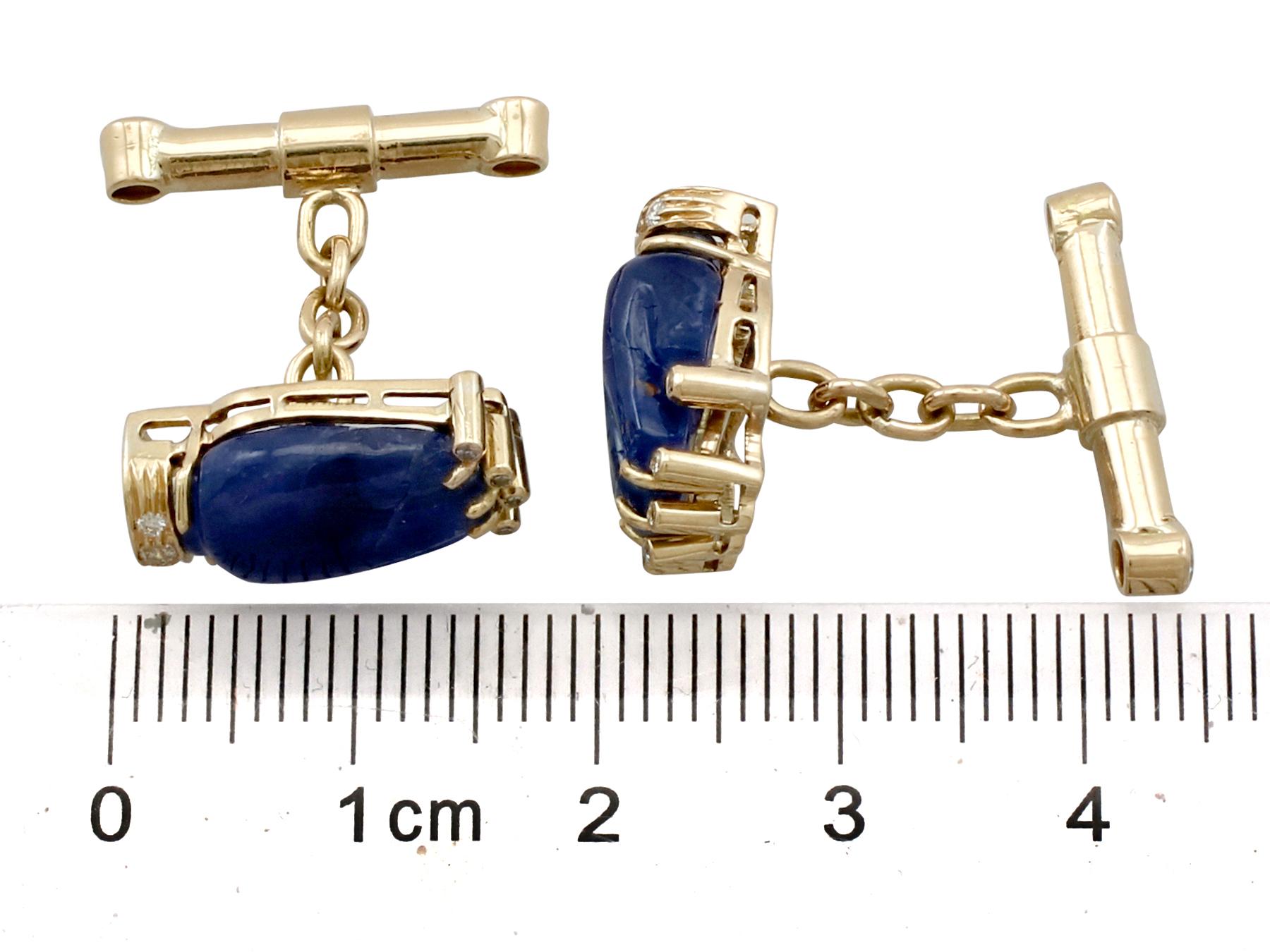 Women's or Men's Vintage 8.23 Carat Sapphire and Diamond Yellow Gold Cufflinks, Circa 1990
