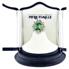 Vintage 8.26ct Emerald Cut GIA Graded Chrome Tourmaline & Diamond Platinum Ring