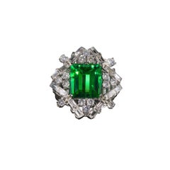 Vintage 8.26ct Emerald Cut GIA Graded Chrome Tourmaline & Diamond Platinum Ring