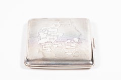 Vintage 830 Argent porte cartes ou cigarettes avec carte du Danemark