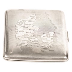 Vintage 830 Silver Card or Cigarette Case with Map of Denmark