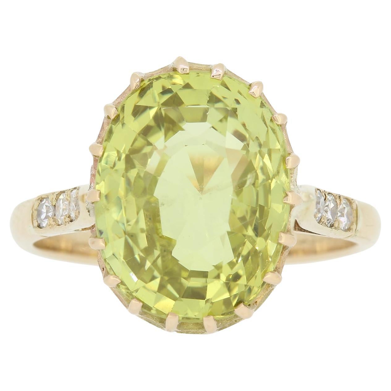 Vintage 8.35 Greenish Yellow Chrysoberyl Solitaire Ring For Sale
