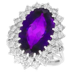 Vintage 8.36 Carat Amethyst and 2.26 Carat Diamond White Gold Cocktail Ring