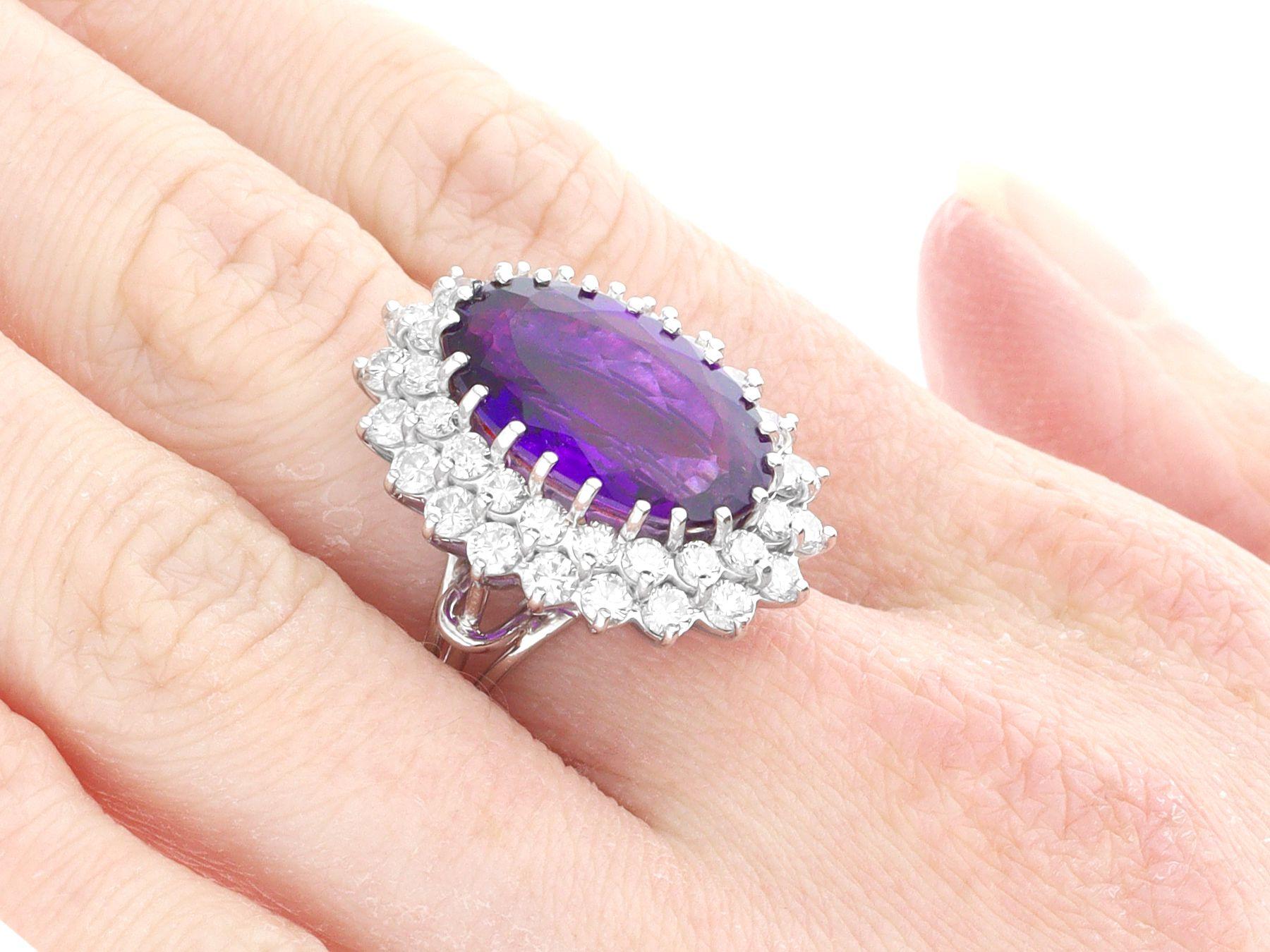 Vintage 8.36 Carat Amethyst and 2.26 Carat Diamond White Gold Cocktail Ring For Sale 1