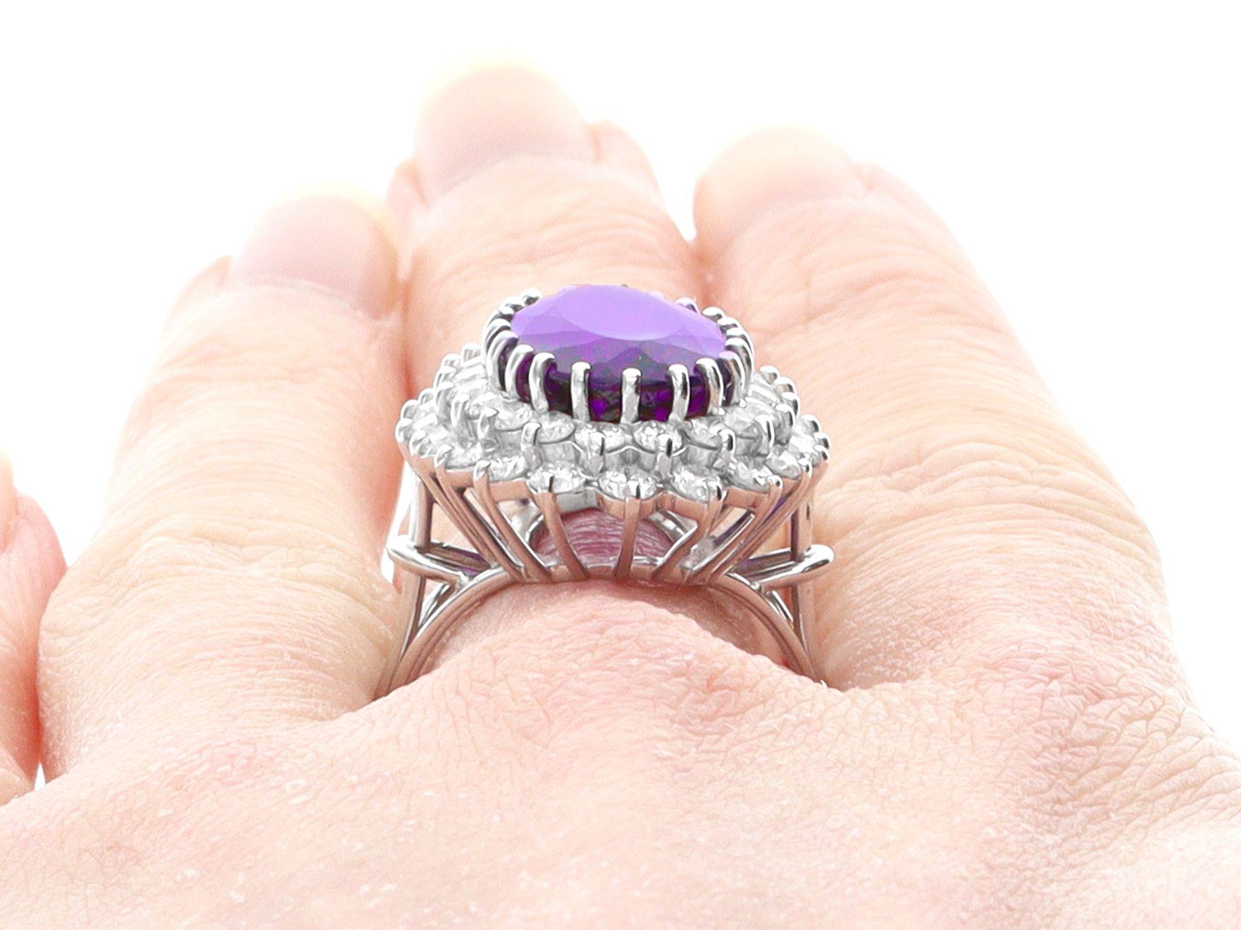 Vintage 8.36 Carat Amethyst and 2.26 Carat Diamond White Gold Cocktail Ring For Sale 2