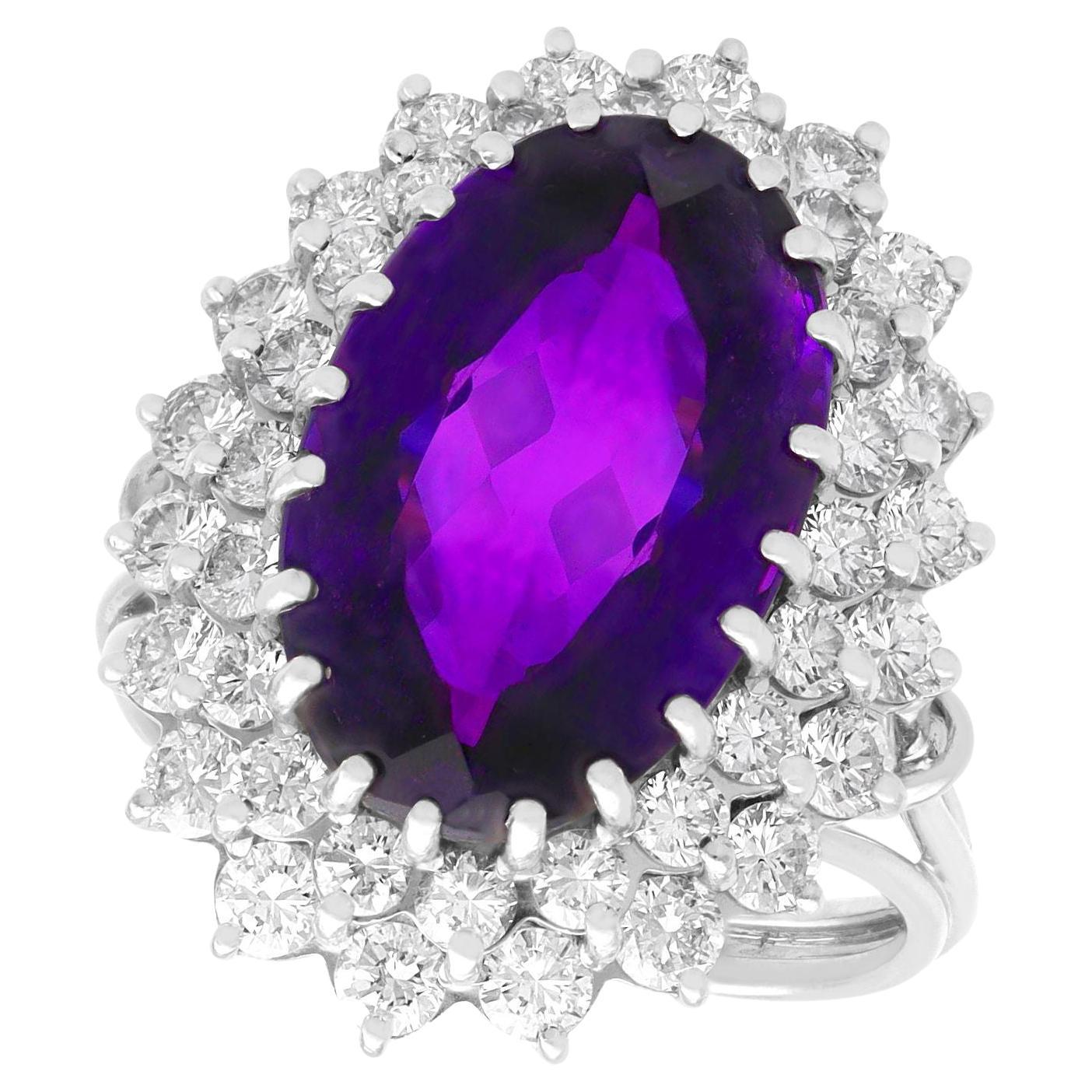 Vintage 8.36 Carat Amethyst and 2.26 Carat Diamond White Gold Cocktail Ring For Sale