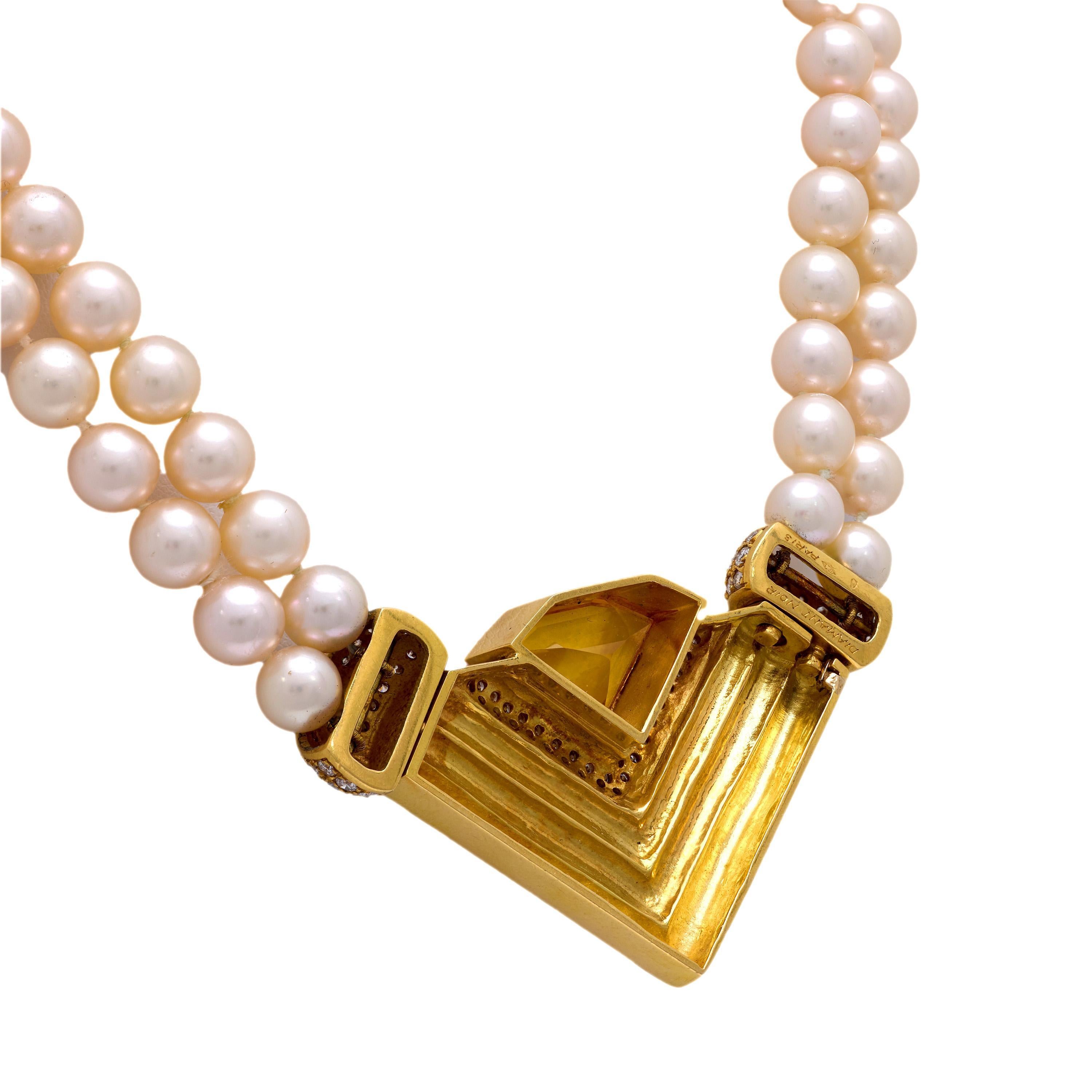 Donna Vintage 8.40 carat citrine diamond pearl necklace in vendita
