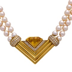Vintage 8.40 carat citrine diamond pearl necklace