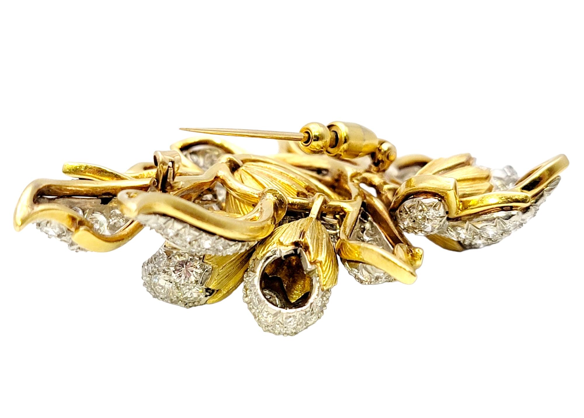 Vintage 8.40 Carat Total Diamond En Tremblant Botanical Brooch in 18 Karat Gold  4