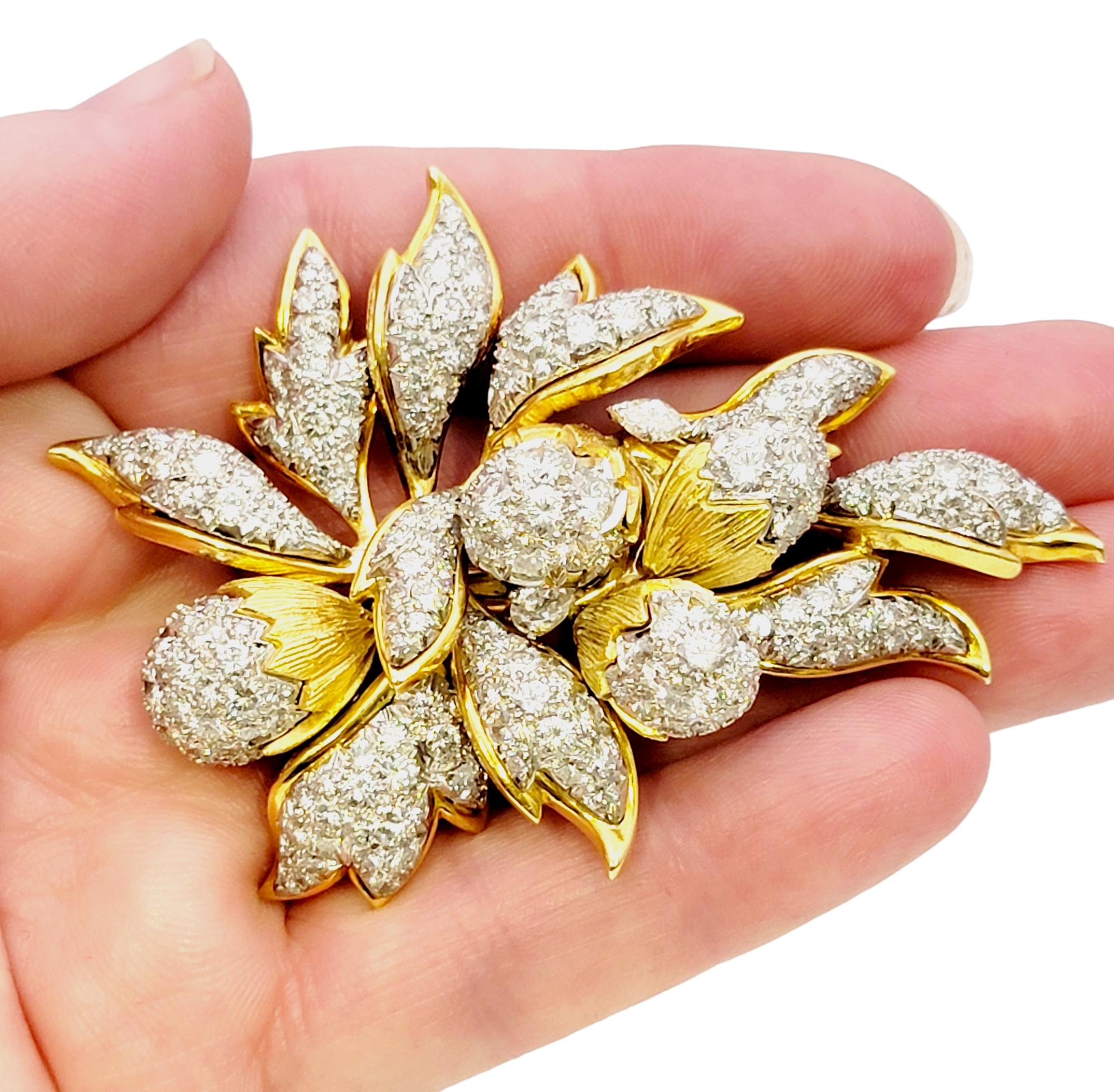 Vintage 8.40 Carat Total Diamond En Tremblant Botanical Brooch in 18 Karat Gold  6