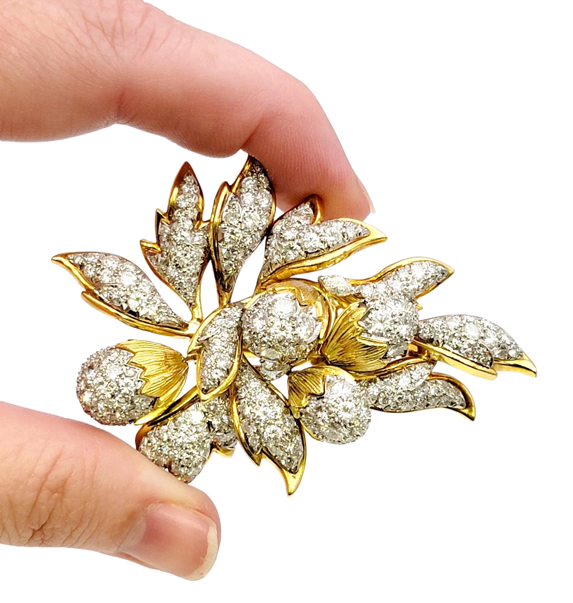 Vintage 8.40 Carat Total Diamond En Tremblant Botanical Brooch in 18 Karat Gold  7