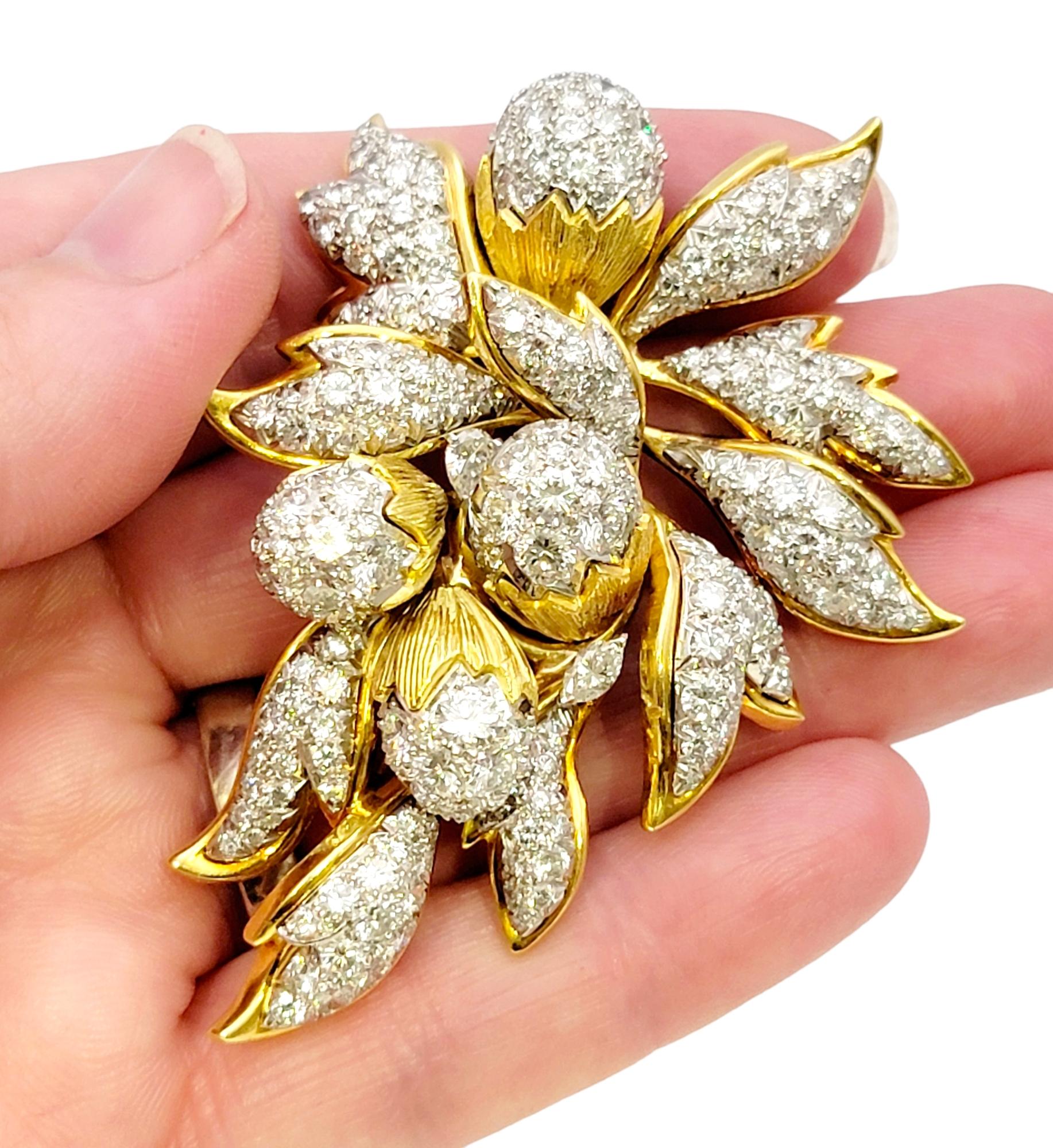 Vintage 8.40 Carat Total Diamond En Tremblant Botanical Brooch in 18 Karat Gold  8