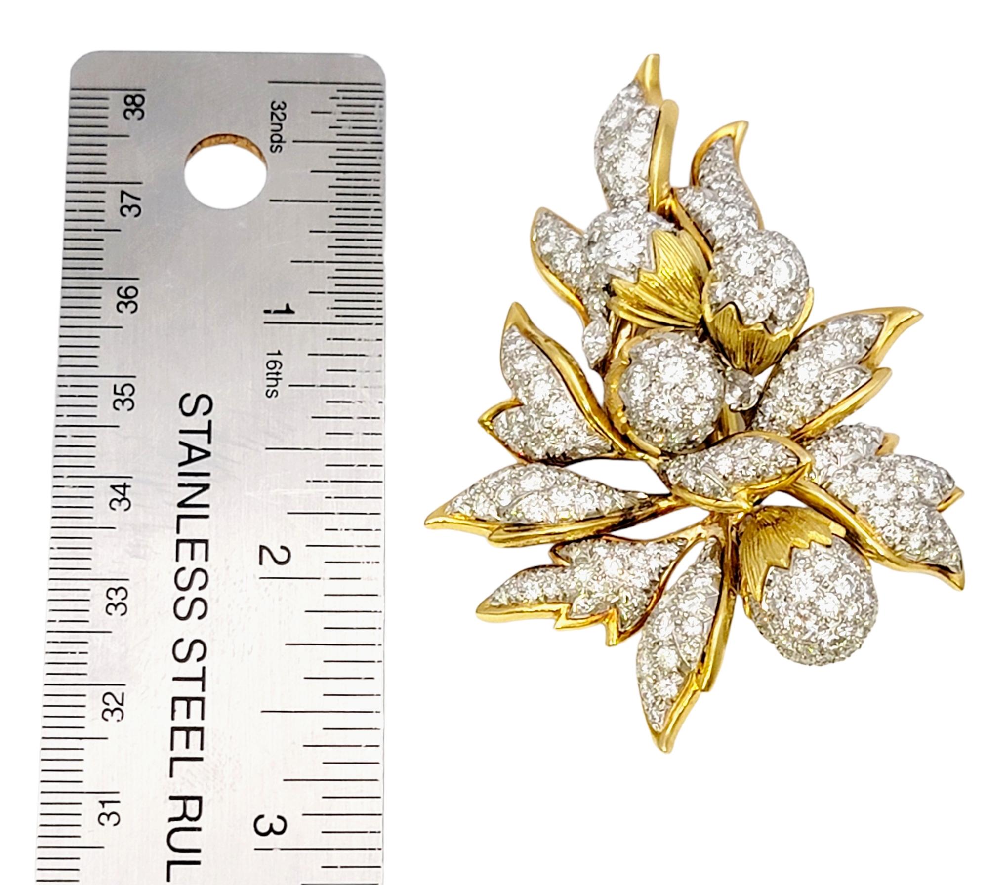 Vintage 8.40 Carat Total Diamond En Tremblant Botanical Brooch in 18 Karat Gold  10