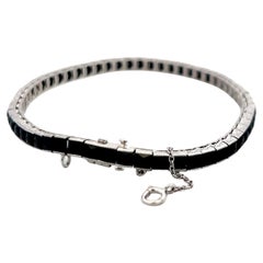 Vintage 8.40ct Onyx Tennis Bracelet en or blanc 14K et platine - 21 Grammes