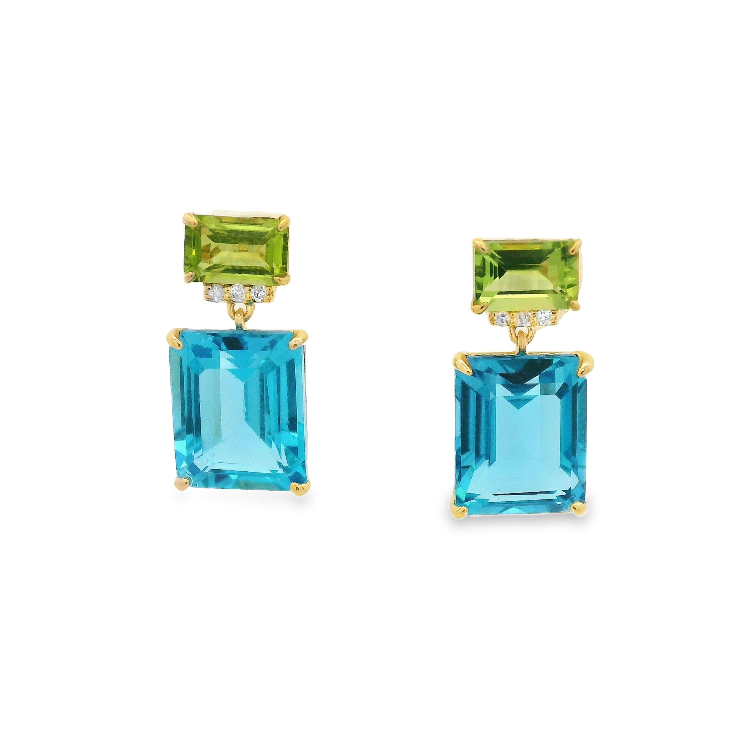 Vintage 8.43Ct Blue Topaz Peridot Diamond Earrings in 14 Karat Yellow Gold 1