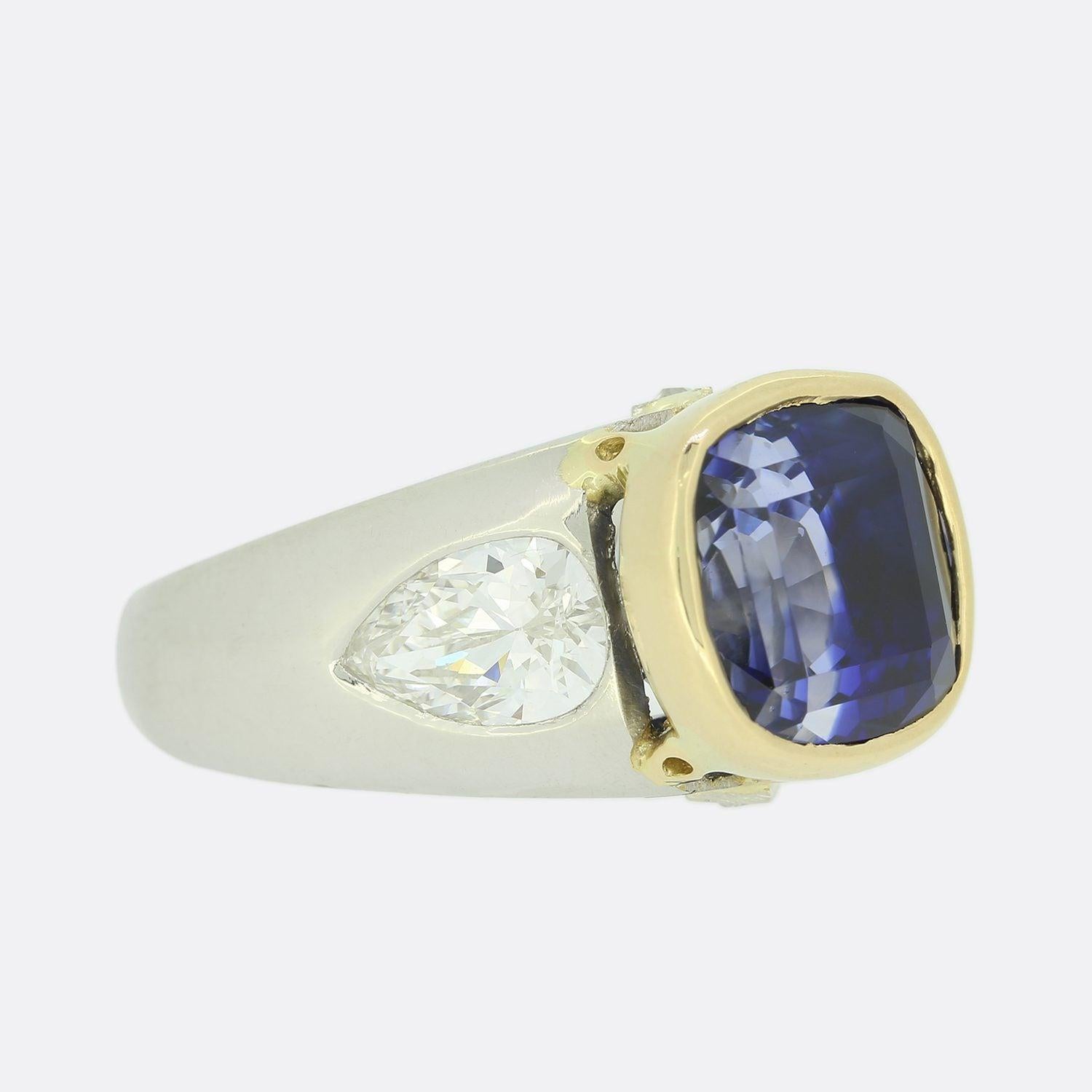 Modern Vintage 8.46 Carat Unheated Ceylon Sapphire and Diamond Ring For Sale